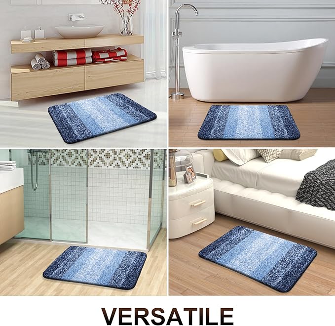 OLANLY Luxury Toilet Rugs U-Shaped 24x20, Extra Soft and Absorbent Microfiber Bathroom Rugs, Non-Slip Plush Shaggy Bath Mat, Machine Wash Dry, Contour Bathroom Mats for Toilet Base, Navy