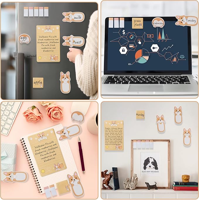 Xqumoi 2 Pack I Just Really Like Corgis Sticky Notes Set - Cute Cartoon Corgis Self-Stick Notes Pads Animal Divider Tabs Bundle Writing Memo Pads Page Marker Back to School Office Supplies Small Gift