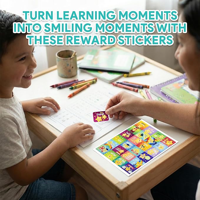 Decorably 1,440 Star Teacher Stickers for Grading for Students - 60 Sheets with 24 Adorable Designs for Classroom Activities, Reward Chart, Positive Reinforcement, Arts & Crafts, Scrapbooking, Gift