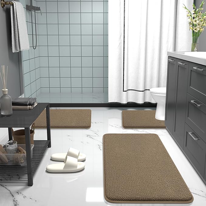 OLANLY Thick Memory Foam Bath Mat Rug 36x24, Extra Soft Absorbent Bathroom Rug, Quick Dry Bath Mats, Non-Slip, Machine Washable Carpet for Bathroom, Tub and Shower, Home Decor Accessories, Tan
