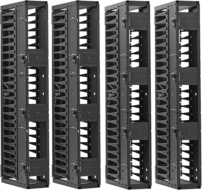 Tripp Lite Vertical Cable Manager, High-Capacity Deep Double Finger Duct, Front-Facing Cover, Four 3.5 feet Tall Sections, 6 inch Wide x 11.4 inch Depth, Black, 5-Year Warranty (SRCABLEVRT6HD2)