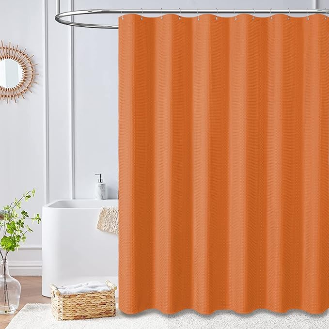 Dynamene Extra Long Shower Curtain - 84 Inch Long Waffle Weave Heavy Duty Fabric Bathroom Shower Curtain, Neutral Weighted Hotel Thick Bath Curtain Set with 12 Plastic Hooks,72x84, Burnt Orange
