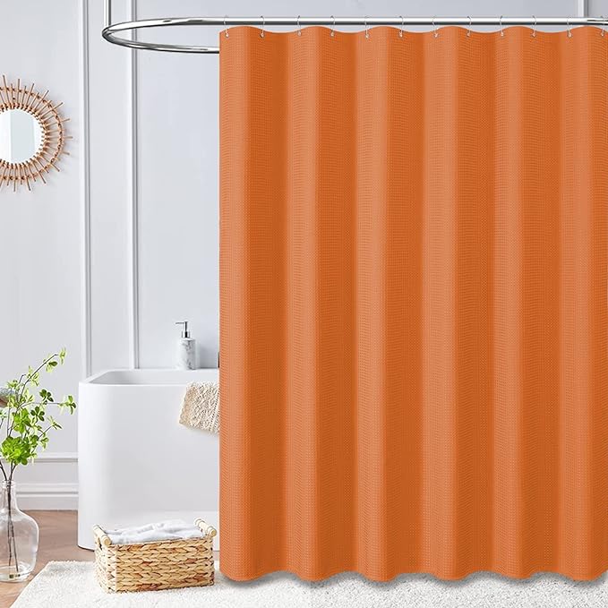 Dynamene Long Fabric Shower Curtain - 78 inch Long Waffle Weave Weighted Cloth Shower Curtains for Bathroom, Neutral Heavy Duty Hotel Spa Luxury Bath Curtain Set with 12 Hooks, 72x78, Burnt Orange
