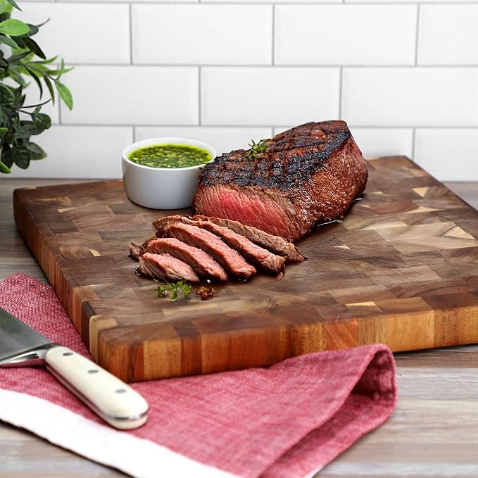 Elama 13.75 x 1 Inch Square Thick Acacia Wood Butcher Block – Heavy-Duty Cutting and Serving Board for Meat, Cheese, and Vegetables (13.75 x 1 Inch Square)