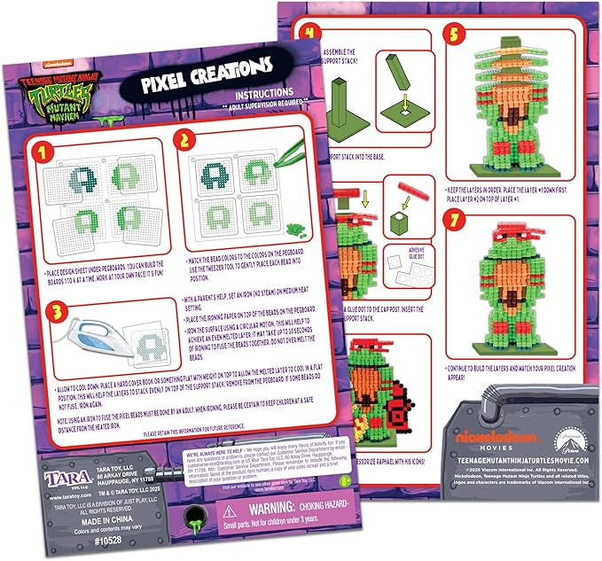 TMNT Pixel Creations Bead Kit Teenage Mutant Ninja Turtles Craft Set with 2500 Beads, Pegboards & Templates Ideal for Birthday Gifts & Screen-Free Play DIY Art Activity for Kids Ages 6+