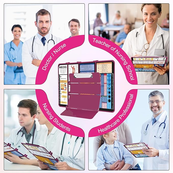 Nursing Clipboard Foldable-4 Layers Aluminum Nurse Foldable Clipboard Nursing Medical Edition Cheat Sheets, Pocket Size Pen Clip for Nurses Students School and Doctors- Wine