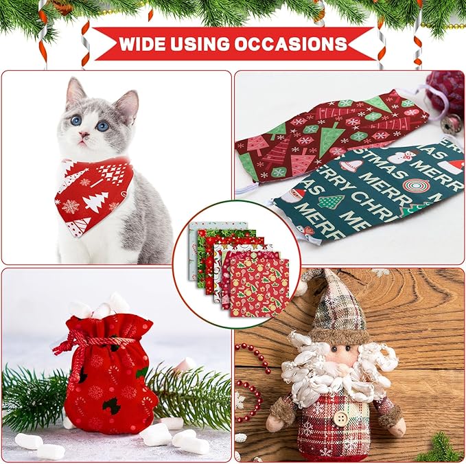 Shimeyao 60 Pieces Christmas Fabric Bundles Sewing Quilting Snowman Santa Elk Snowflake Print Fat Quarters Squares Fabric for Patchwork Sewing DIY Crafts Christmas Party Supplies, 7.87 x 7.87 Inch