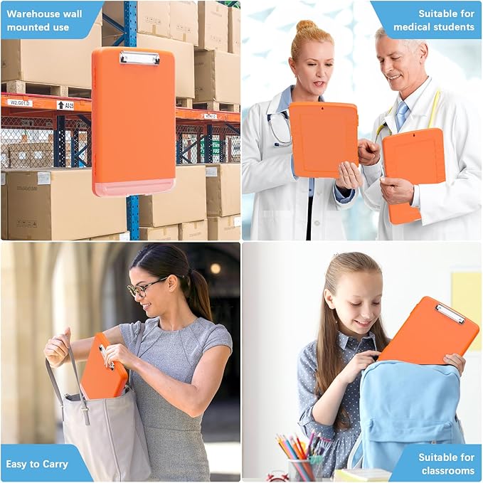 Hongri Clipboard with Storage with Pen Holder, Folder Nursing Clip Board 8.5 x 11 Foilo-Side Opening, High Capacity, Light Weight for Teachers, Classroom. Size 14 x 9.6 x 1.2 in(Orange)