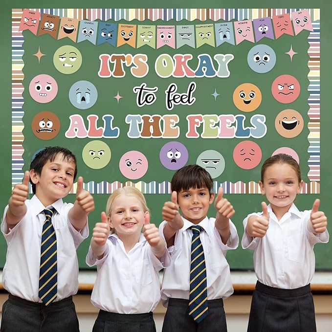 Boho Feeling Bulletin Board Set Mental Health Classroom Decorations Growth Mindset Posters Back to School Wall Art Decor Boho Emotion Cutouts Feeling Chart for Kids Teacher School Calm Corner Supplies