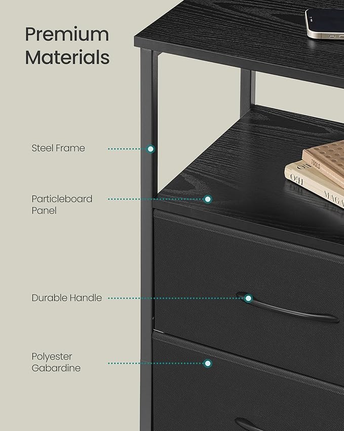 SONGMICS BELLAH Collection - Nightstand with Charging Station and App-Controlled Adjustable LED Lights, Bed Side Table, 3 Drawer and 1 Open Shelf, Bedroom, Ink Black and Ebony Black ULGS303BH01S