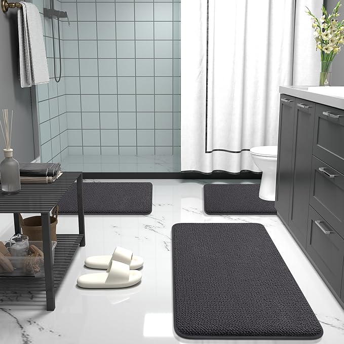 OLANLY Toilet Rugs U-Shaped 24x20, Extra Soft Absorbent Thick Memory Foam Contour Bathroom Rugs, Dry Quickly, Machine Washable, Non-Slip Toilet Bath Mat, Home Decor Accessories, Dark Grey