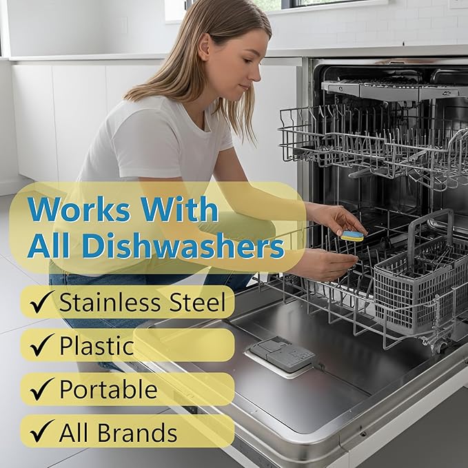 Dishwasher Cleaner – 24 Pack (1-Year Supply) Dishwasher Cleaner and Deodorizer Tablets, Odor and Smell Remover Septic Safe Natural Limescale, Calcium, Hard Water Marks & Grease Remover