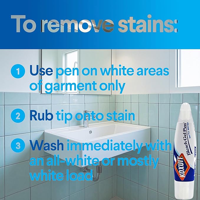 Portable Dual-Tip Bleach Pen for White Clothes & Grout - Travel-Ready 2-in-1 Gel Applicator with Brush Head, Non-Drip Cleaner for Bathroom Lines & On-The-Go Use (Unscented 2 Pack)