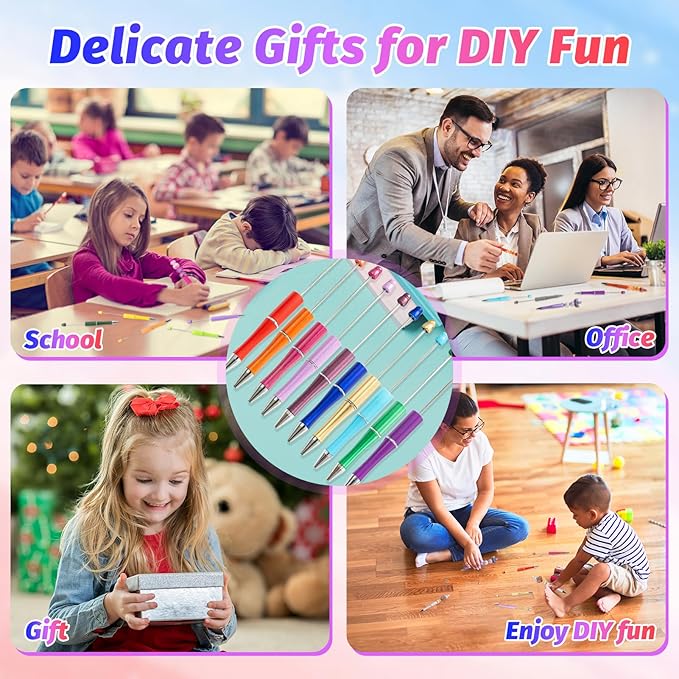 300 Pieces DIY Beadable Pen Kit – 100 Plastic Ballpoint Pens with Refills & Bags – School Supplies, Office Accessories & Decorative Items for Students & Teachers (Multicolor)