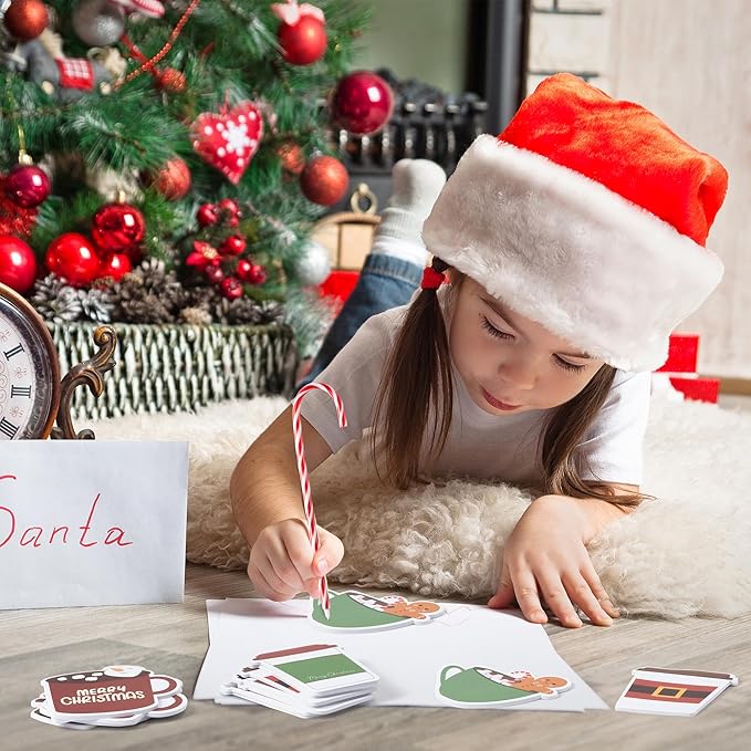 Xqumoi Christmas Coffee Cup Sticky Notes with Pen Gift Set - 24 Set Xmas Tree Self Sticky Writing Memo Pads Ballpoint Pens with Mesh Bag Party Favors School Classroom Rewards Office Suppliess