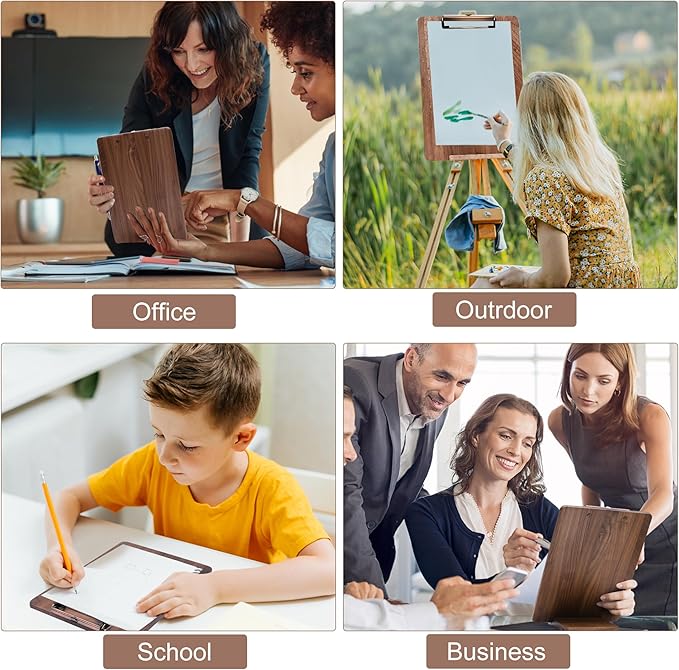 Walnut Wood Clipboard, 12.6" x 8.7" Clip Board with Stable Base, School Classroom Essentials, Solid Hardwood, Free Stand Holder for Bar, Training Courses, Coffee Shops, Office Supplies Teacher Gifts