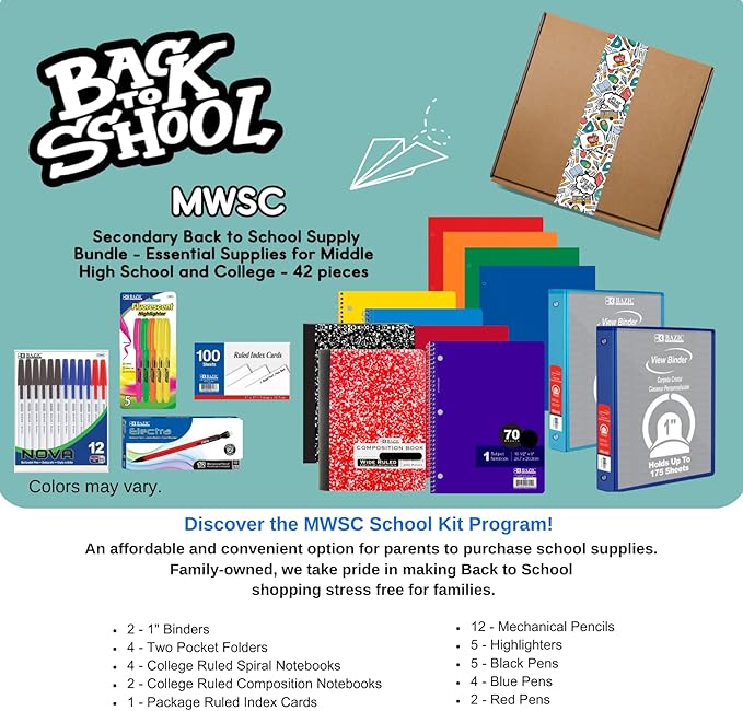 Secondary Back to School Supply Bundle - Essential Supplies for Middle High School and College - 42 Pieces