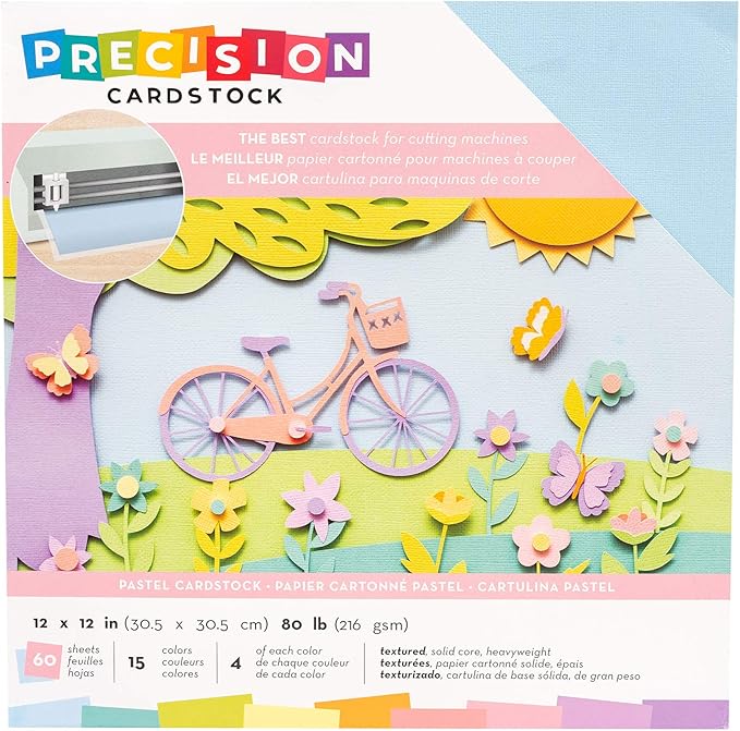 American Crafts Precision Cardstock Pack 80lb 12"X12" 60/Pkg-Pastel/Textured