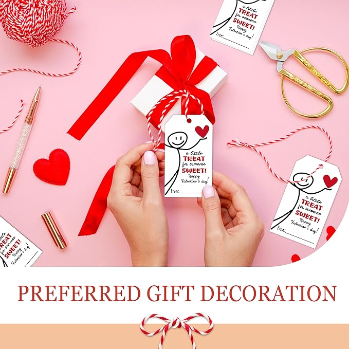 Funny Valentine Tags - 50Pcs A Little Treat Happy Valentine Tags with String, Gift Label Idea Valentines Activity Party Favors-Minimalism