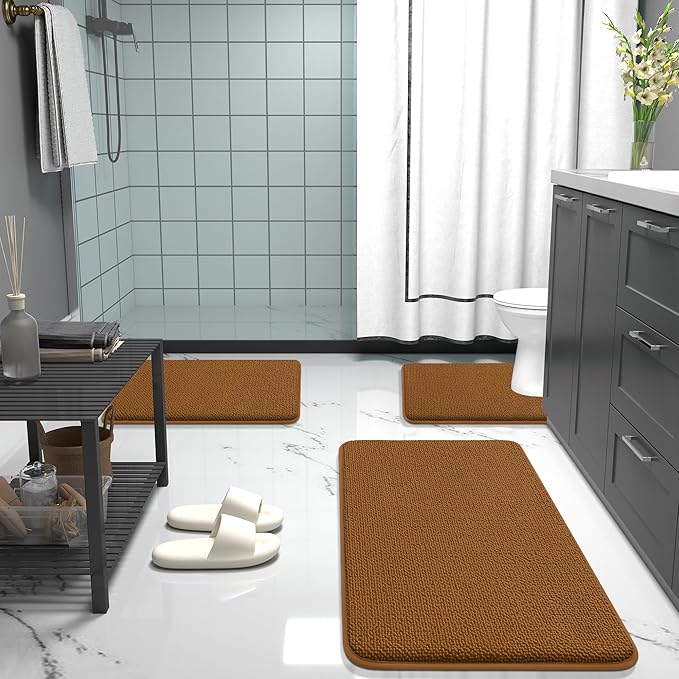 OLANLY Thick Memory Foam Bath Mat Rug 24x16, Extra Soft Absorbent Bathroom Rug, Quick Dry Bath Mats, Non-Slip, Machine Washable Carpet for Bathroom, Tub and Shower, Home Decor Accessories, Ochre