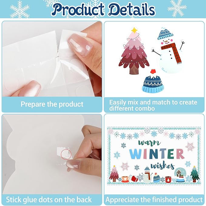 Winter Bulletin Board Decoration Warm Winter Wish Bulletin Board Set Snowflakes Snowman Cutouts Classroom Decoration for School Chalkboard Wall Door Holiday Christmas Xmas Supplies