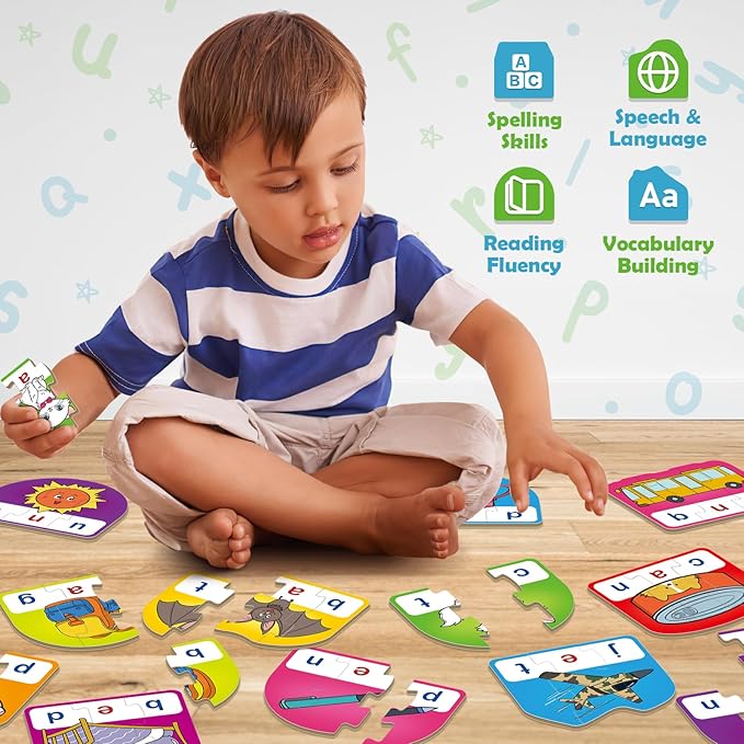 CVC Puzzle Cards for Kids, Toddler Speech Therapy Toys, 3 Letter Word Puzzle, Reading Spelling Game, Preschool Classroom Must Have