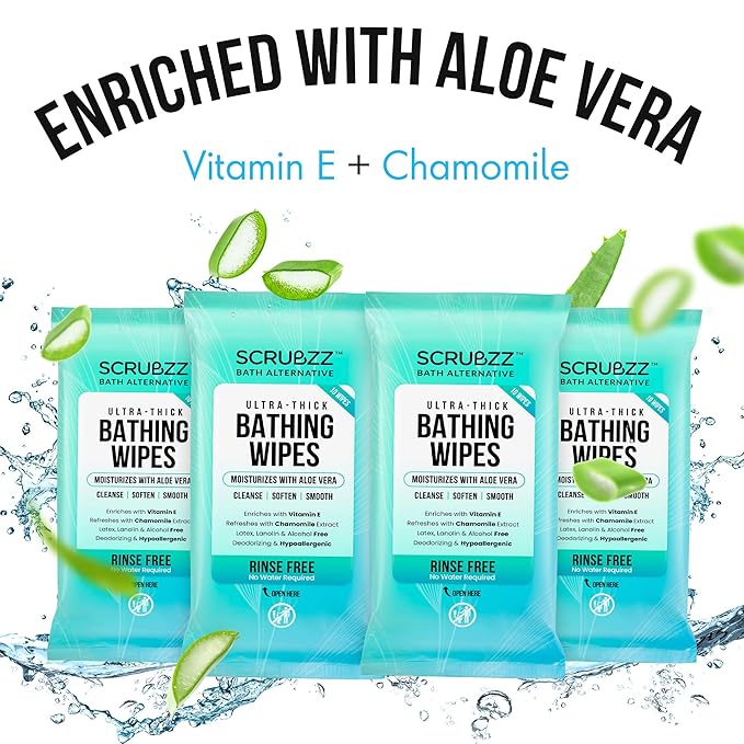 Extra Large Bath Wipes for Adults No Rinse - 40 Disposable Body Cleansing Cloths for Men, Women & Elderly - Great for Gym, Camping, Post Surgery