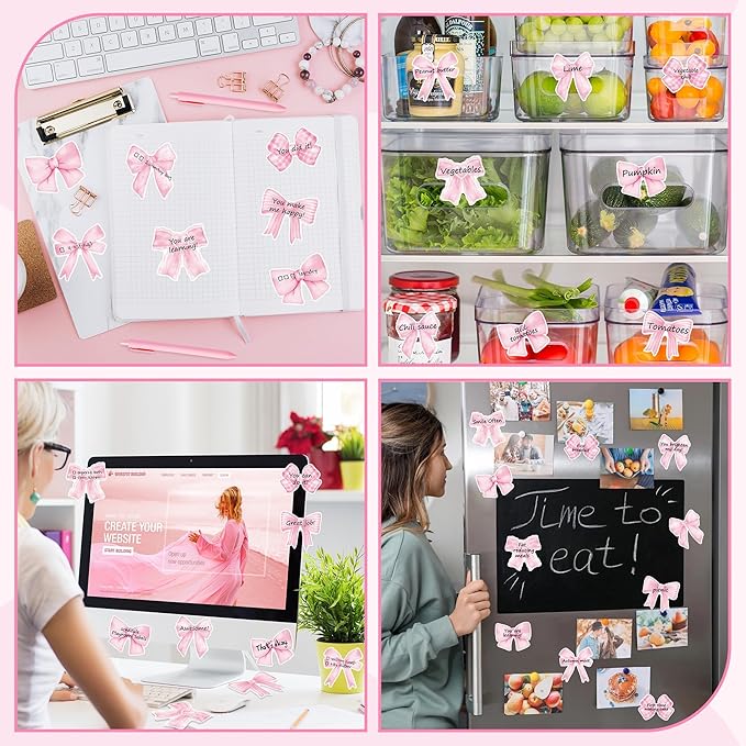 Bright Colors Sticky Notes - 72 Pcs Pink Bow Super Sticky Notes Pens Ribbons Set Strong Adhesive Self-Stick Sticking Power Memo Note Pads Page Markers Office Products School Supplies
