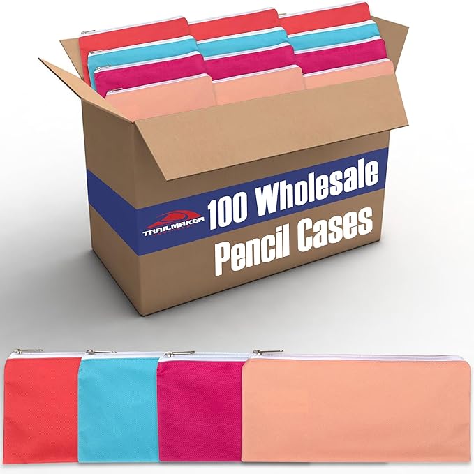 Trail maker Bulk Pencil Case Bags Bundle with Zipper for Kids, School, Offices | Colorful Pencil Pouches in Bulk Packs