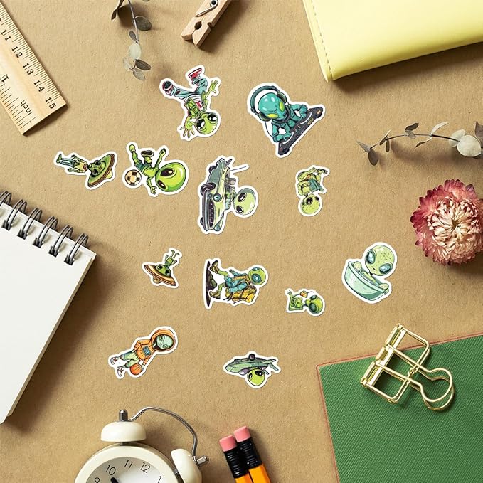 Funny Alien Lifestyle Stickers Pack 50Pcs Cool Vinyl Decals for Laptop Water Bottle Scrapbook Phone Notebook Teens Students Quirky Aesthetic Art Hat Skateboard Bottles