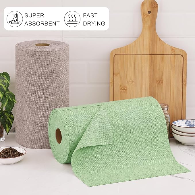 Homaxy Tear Away Dish Cloths Rolls, 75 Sheets-11.8" X 11.8", Reusable Washable Dish Towels for Kitchen, Ultra Absorbent and Quick Drying Microfiber Cleaning Rags, Green