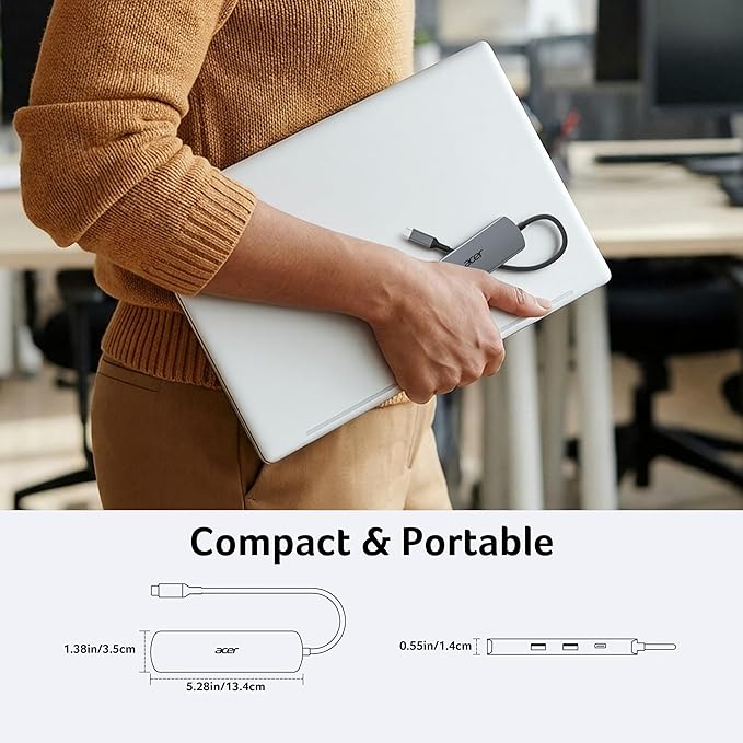 acer 6 in 1 USB C Hub, 4K@60Hz USBC to HDMI Adapter with 1000Mbps Ethernet, 100W PD Charging, USB A/USB C Data Ports USB C Splitter for MacBook Pro/Air, Acer, iPad, iPhone 17/16/15