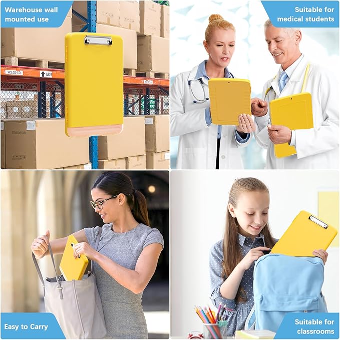 Hongri Clipboard with Storage with Pen Holder, Folder Nursing Clip Board 8.5 x 11 Foilo-Side Opening, High Capacity, Light Weight for Teachers, Classroom. Size 14 x 9.6 x 1.2 in(Yellow)