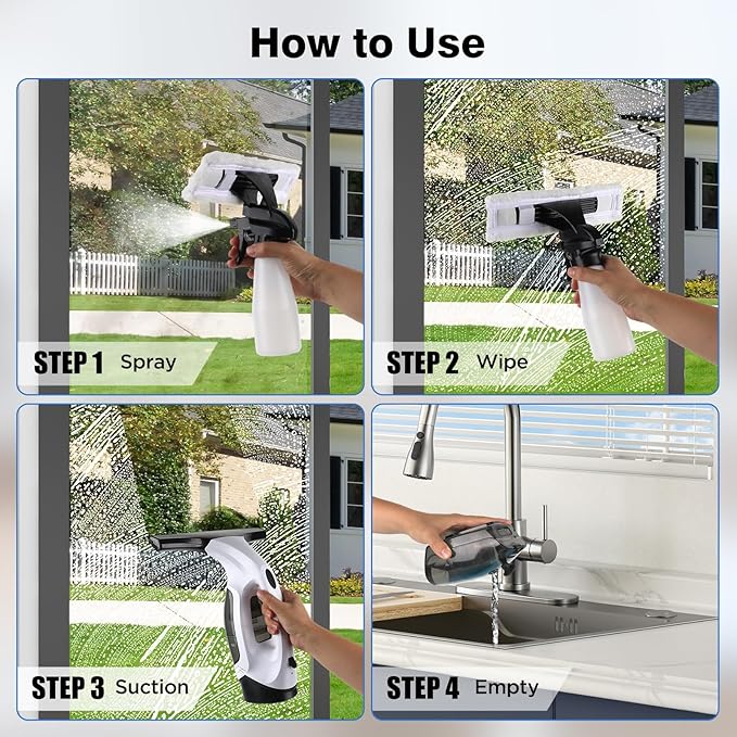 Window Vacuum Squeegee Cordless, 2000Pa Electric Window Cleaner Tool with 2200mAh & 150ml Water Collection Tank, Window Cleaning Kit Shower Squeegee for Glass Doors, Windows, Mirrors, Car (White)