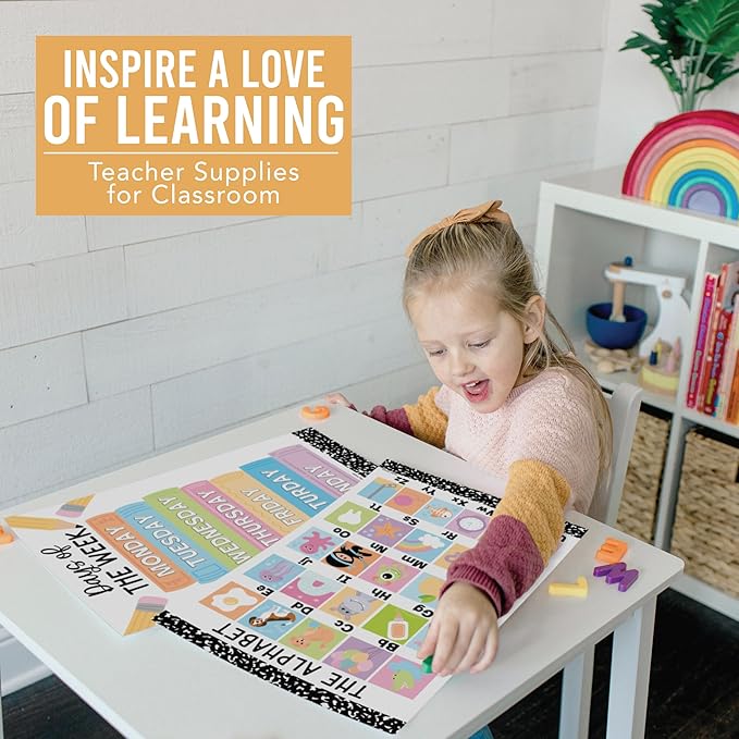 Hadley Designs 16 Educational Posters for Toddlers 1-3 - Learning Poster for Kids Ages 3-5, Alphabet Chart Playroom Homeschool Daycare & Classroom Decor, Kindergarten & Preschool Classroom Must Haves