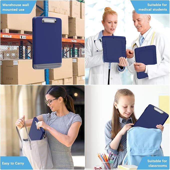 Hongri Clipboard with Storage with Pen Holder, Folder Nursing Clip Board 8.5 x 11 Foilo-Side Opening, High Capacity, Light Weight for Teachers, Classroom. Size 14 x 9.6 x 1.2 in(Navy Blue)