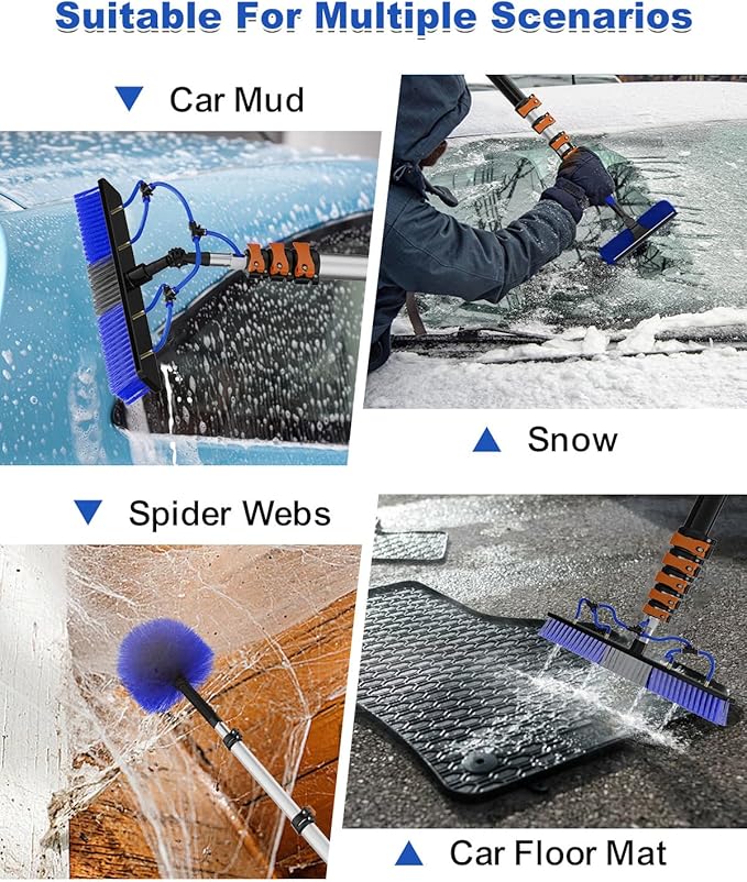 30Ft Reach Solar Panel Cleaning Brush Kit with 5-24ft Telescoping Pole, Water Fed Window Cleaner Tool with 20" Brush, Soap Dispenser, Cobweb Duster, Squeegee for Roof, CV, Gutter, Boat, Deck