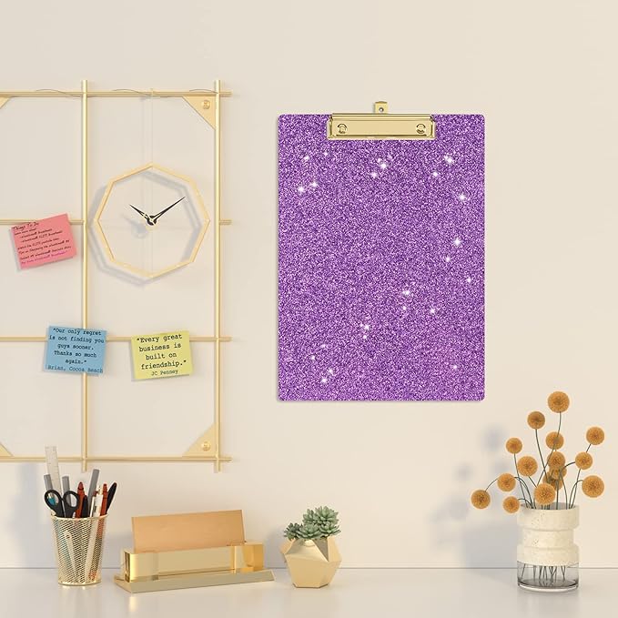 Piasoenc Acrylic Clipboards, Fashion Glitter Clip Board with Low Profile Gold Clip, Designed for Classroom School and Office Use, A4 Letter Size 9 x 12.5 in,Purple