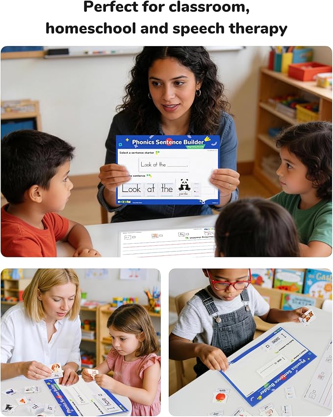 CHEFAN Sentence Building Phonics Flash Cards Kit, Sight Words & Picture Cards with Writing Board, Alphabet Learning Activities for Toddlers & Kids PreK Kindergarten 1st Grade, Speech Therapy Toys
