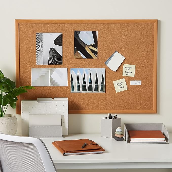 Staples Standard Durable Cork Bulletin Board, Oak Frame, 3-ft W x 2-ft H, 2/Pack