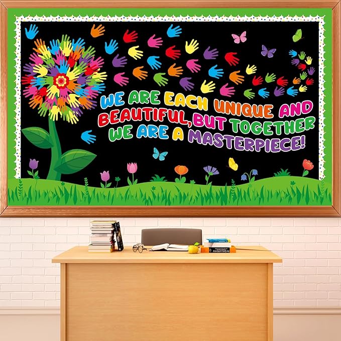 Spring Floral Bulletin Board Decorations Set Handprint Flowers Classroom Decorations Inspirational Spring Tree Flower Paper Cutouts March Bulletin Board Borders for School Chalkboard Door Supplies