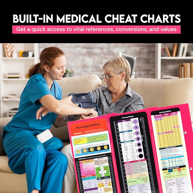 Nursing Clipboard Foldable with Medical Edition Cheat Sheets, 3 Layers Aluminum Foldable Clipboard for Nursing, Notepad for Students, Nursing School Essentials (Pink)