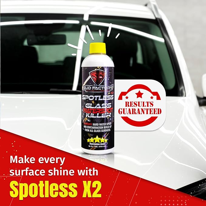 Sud Factory Hard Water Spot Remover for Glass Spotless X2 - Removes Water Stains from Shower Doors, Car Windows, Windshields - Professional Strength 16oz
