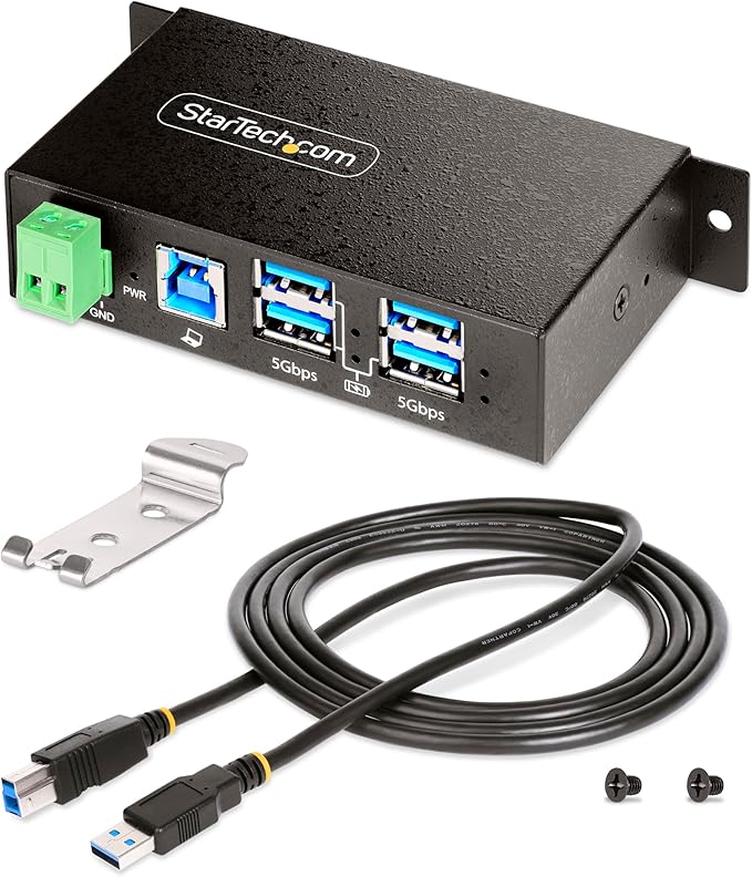 StarTech.com 4-Port Managed USB Hub with 4X USB-A, Heavy Duty with Metal Industrial Housing, ESD & Surge Protection, Wall/Desk/Din-Rail Mountable, USB 3.0/3.1/3.2 Gen 1 5Gbps, TAA