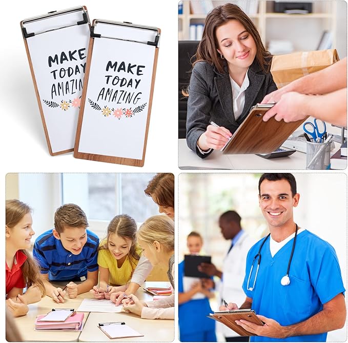 Epakh 20 Pcs Mini Clipboard Small Clipboards Wooden Half Page Clipboard Wood Check Presenters Kids Clipboards for Restaurant School Waitress Guest Server Books Menu Holder, 8 x 4 Inch