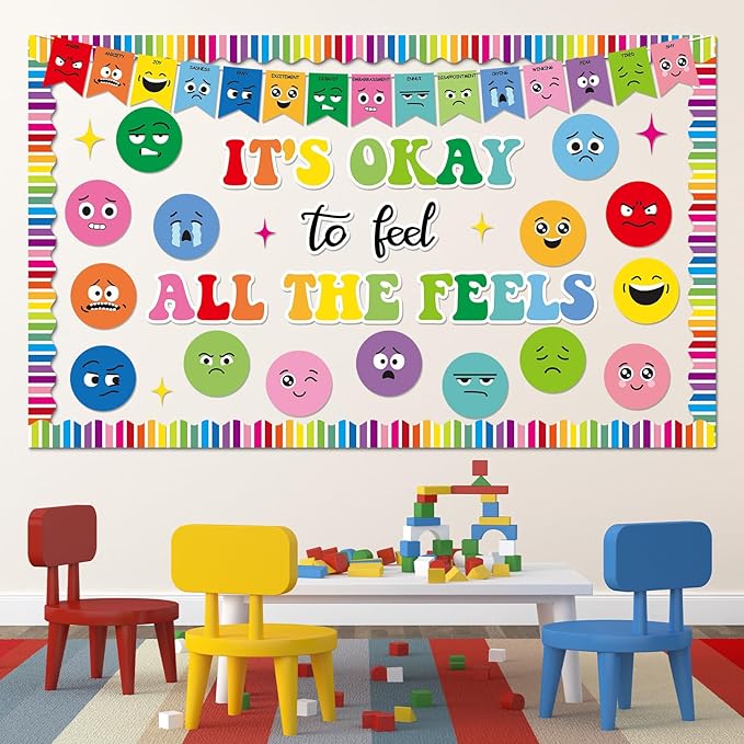 Feeling Bulletin Board Set Mental Health Classroom Decorations Growth Mindset Back to School Wall Art Decor Emotion Cutouts Feeling Chart for Kid Teacher School Counselor Therapy Calm Corner Supplies