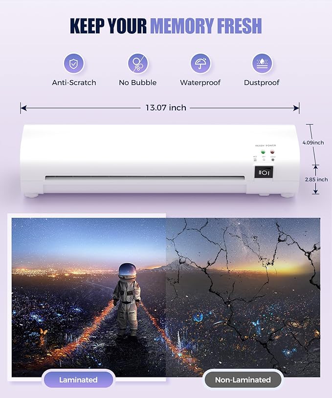 A4 Thermal Laminator with Trimmer & Corner Rounder, 9 Inch Portable Laminator Machine for Home, Office, School, Business, Anti-Jam Tech & 40 Sheets Included