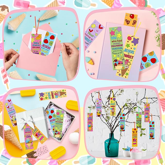 Ice Cream Color Your Own Bookmarks for Kids -120Pcs Summer Ice Cream Theme DIY Coloring Bulk Blank Bookmark Classroom Art Craft Supplies for Students Sunday School Holiday Party Reward Goodie Fillers
