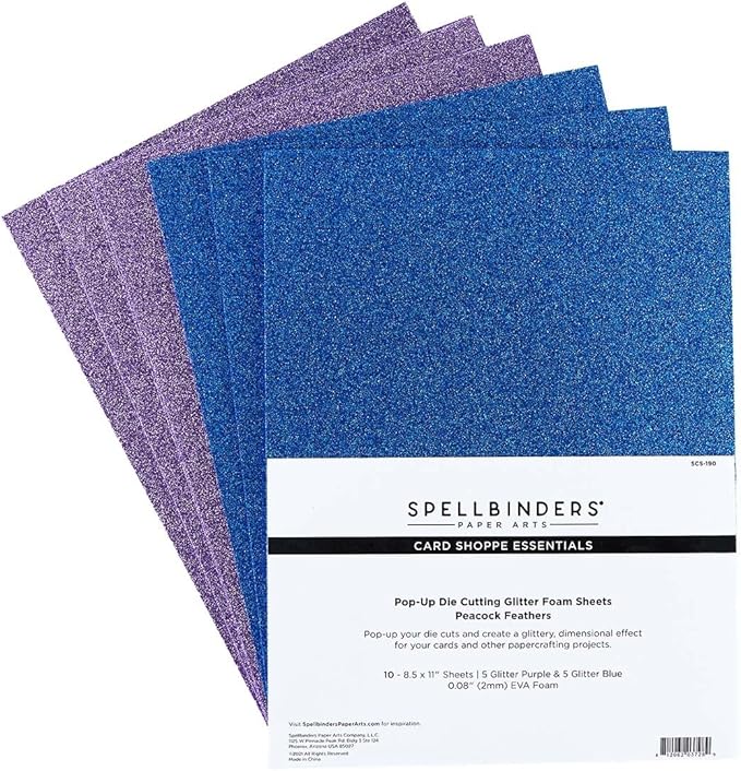 SPELLBINDERS PAPERCRAFTS, INC Foam Sheets 10/PKG, Peacock Feathers-Purple & Blue