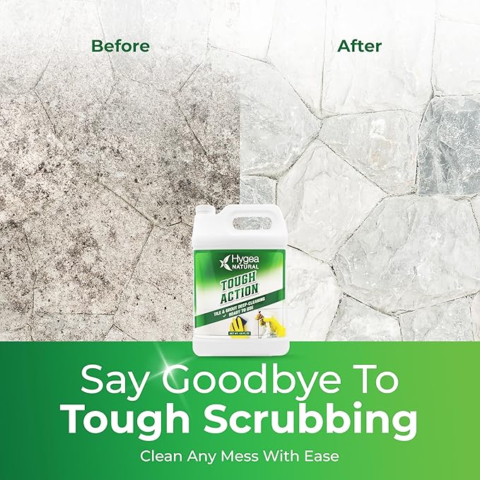 Hygea Natural Tough Action Tile & Grout Cleaner - Deep Cleans Dirt & Scum, Conditions & Enhances Stone Color - Acid-Free & Residue-Free Biodegradable Formula (Ready to Use Gallon)